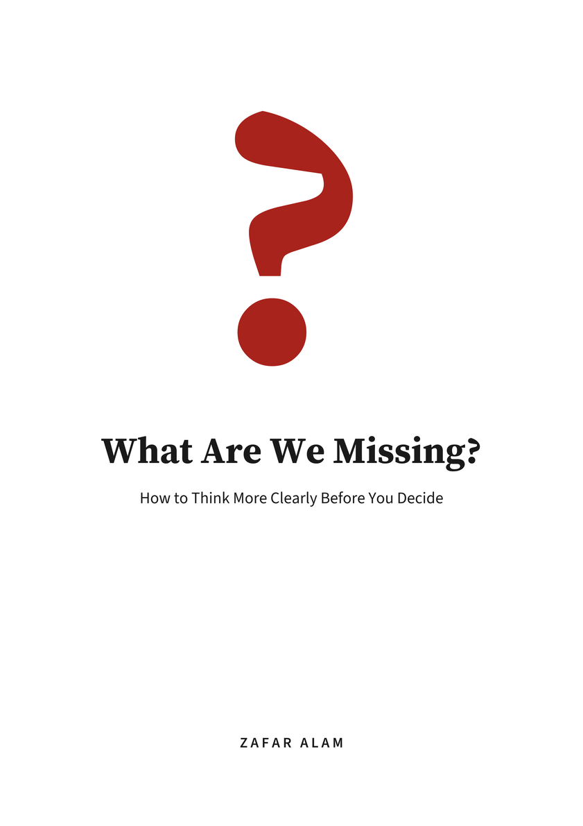 The cover of What Are We Missing? - a red question mark on white